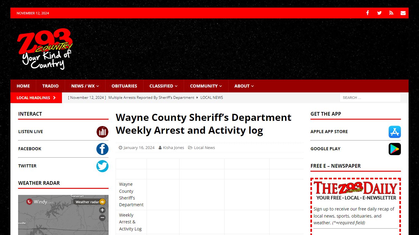 Wayne County Sheriff’s Department Weekly Arrest and Activity log